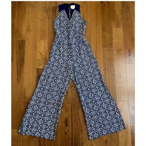 ANTHROPOLOGIE Jumpsuit 6 Elevenses Audra Blue Ikat Tribal Print Pants Playsuit